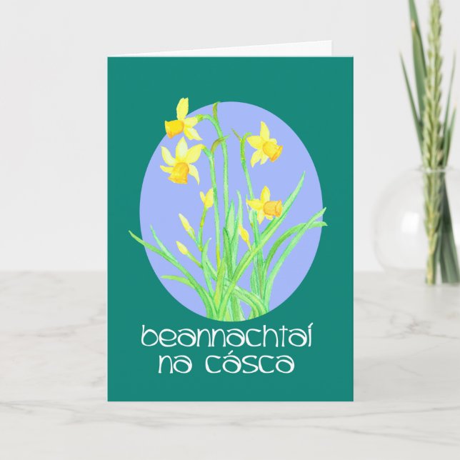 Tarjeta Festiva Lengua gaélica irlandesa Pascua de los narcisos (Anverso)