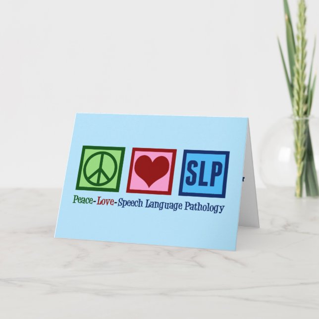 Tarjeta Festiva Lenguaje de voz Patología Paz Amor SLP Azul (Anverso)