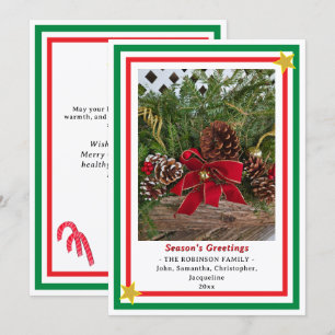 Tarjeta Festiva Leño de Yule Arco Rojo Verde Rojo INSERTAR FOTO