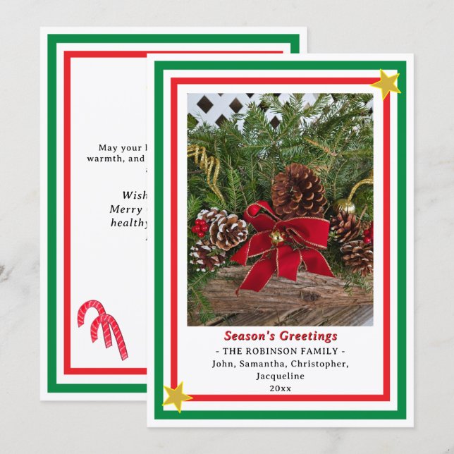 Tarjeta Festiva Leño de Yule Arco Rojo Verde Rojo INSERTAR FOTO (Anverso / Reverso)