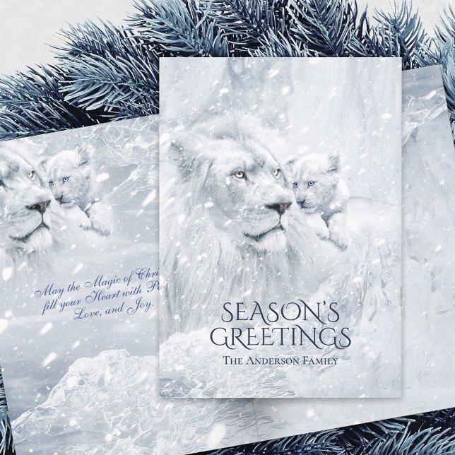 Tarjeta Festiva León blanco y cachorro de nieve, Navidades mágicos (Subido por el creador)
