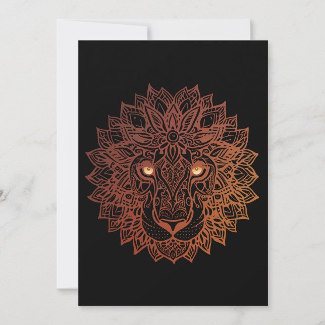 Tarjeta Festiva León Mandala Ornamental, León de mano dibujado Man (Anverso)