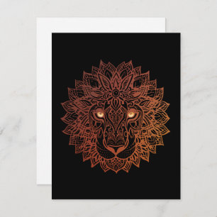 Tarjeta Festiva León Mandala Ornamental, León de mano dibujado Man