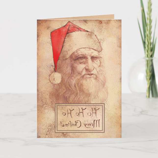 Tarjeta Festiva Leonardo chistoso como Santa (Anverso)