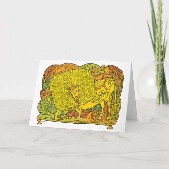 Tarjeta Festiva Leones en el sofá (Anverso)