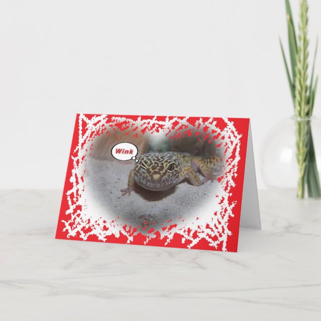 Tarjeta Festiva Leopard Gecko Lizard Winking Valentines Card (Anverso)
