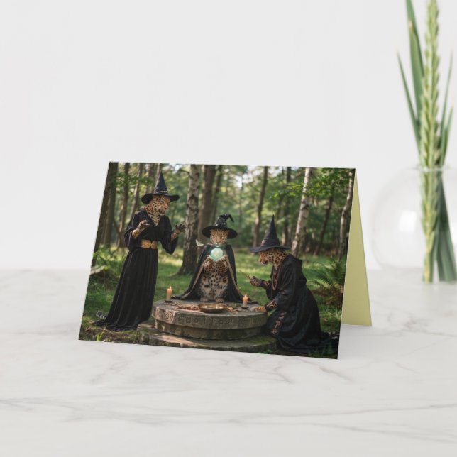 Tarjeta Festiva Leopard Witch Halloween Card (Anverso)