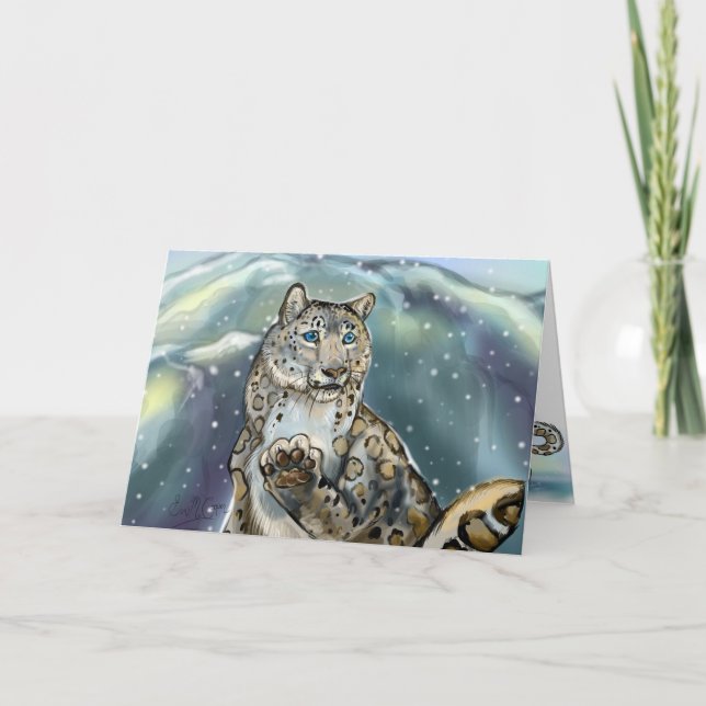 Tarjeta Festiva Leopardo de la nieve ~tarjetas de saludo de invier (Anverso)