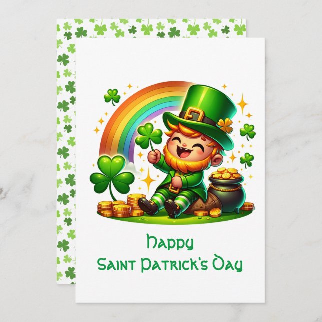Tarjeta Festiva Leprechaun alegre: Fiesta del Día de San Patricio (Anverso / Reverso)