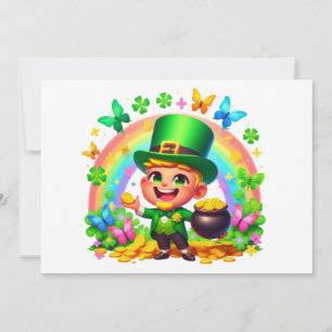 Tarjeta Festiva Leprechaun arcoiris con oro