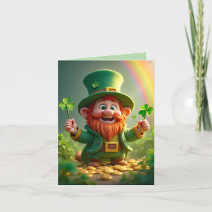 Tarjeta Festiva Leprechaun divertida con piedras de champú y moned