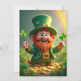 Tarjeta Festiva Leprechaun divertida con piedras de champú y moned