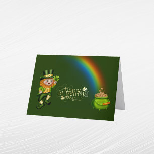 Tarjeta Festiva Leprechaun Green Pot Gold Rainbow St Patrys Day