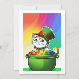 Tarjeta Festiva Leprechaun Rainbow Cat