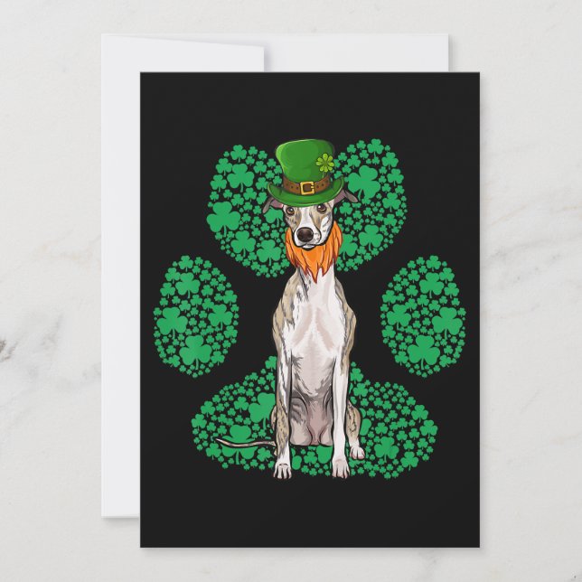 Tarjeta Festiva Leprechaun Whippet St Patricks Day Shamrock Paw (Anverso)