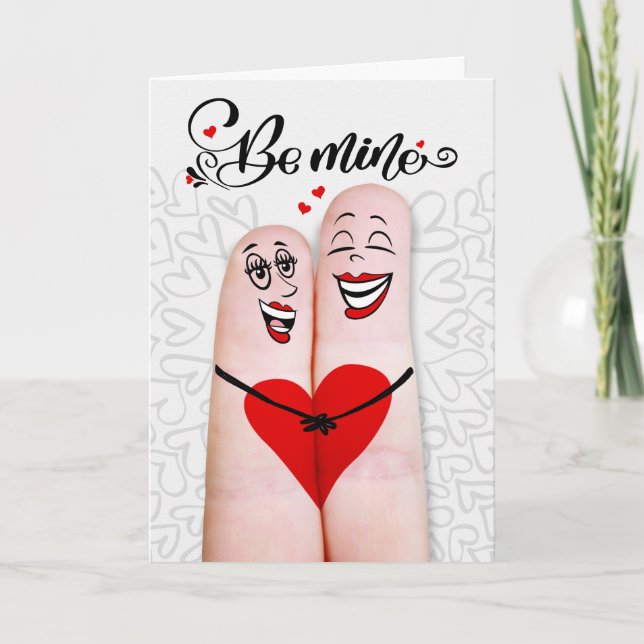 Tarjeta Festiva Lesbian Partner Be Mine Valentine Finger Couple (Anverso)
