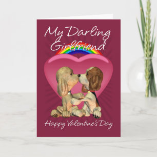 Tarjeta Festiva Lesbian Valentine's Day Card With Two Kissing Pupp