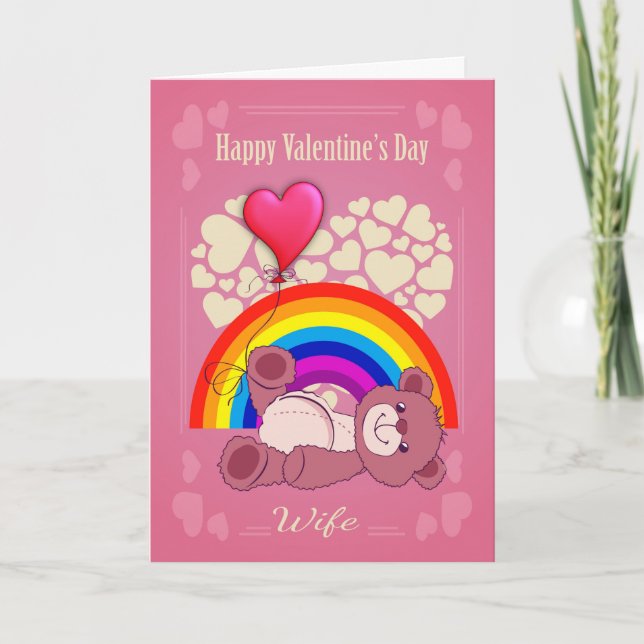 Tarjeta Festiva Lesbiana, Esposa, El día de San Valentín Con Oso D (Anverso)