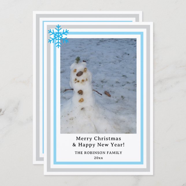 Tarjeta Festiva Let It Snow Blue Gray Snowflakes INSERT PHOTO  (Anverso / Reverso)