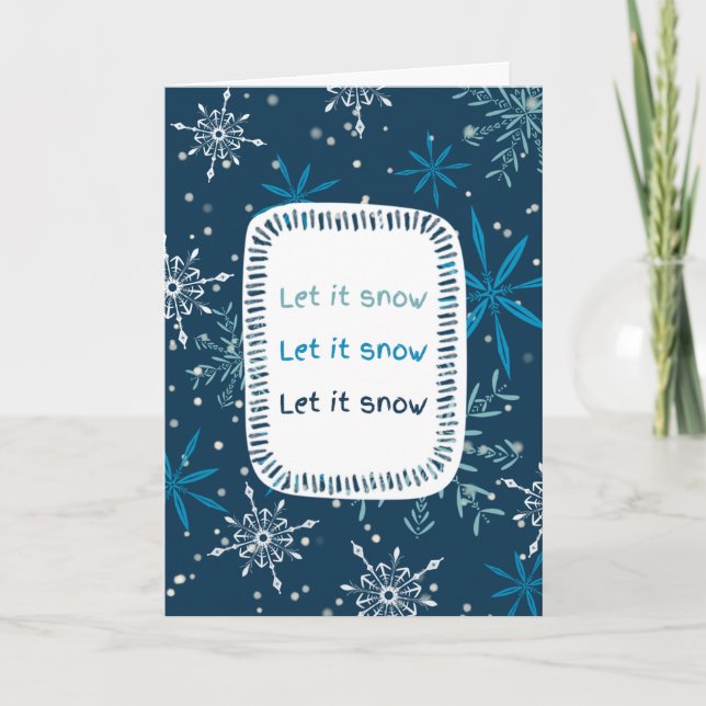 Tarjeta Festiva "Let it Snow" Blue Snowflake Non Photo (Anverso)