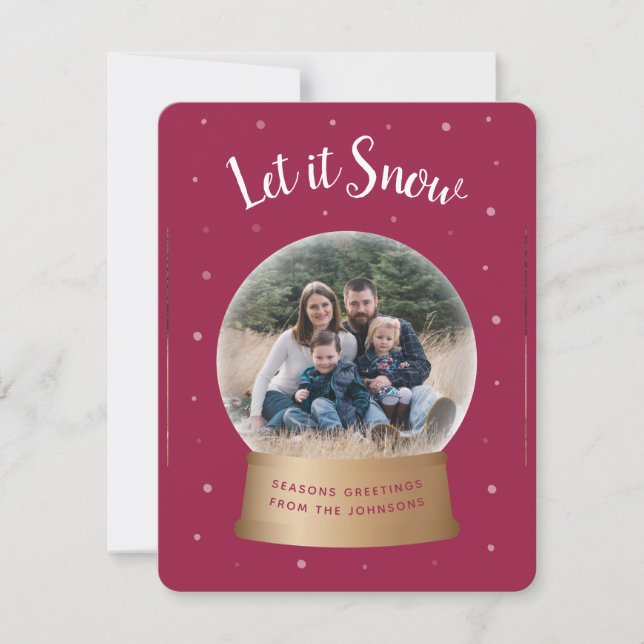 Tarjeta Festiva Let It Snow Red Snow Globe Christmas Photo Card (Anverso)