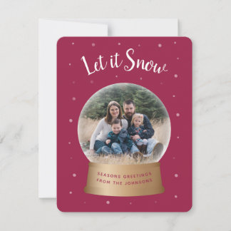 Tarjeta Festiva Let It Snow Red Snow Globe Christmas Photo Card