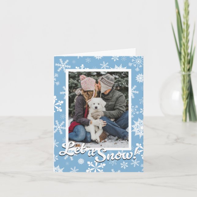 Tarjeta Festiva Let it Snow Snowflake Holiday Card with Photo (Anverso)