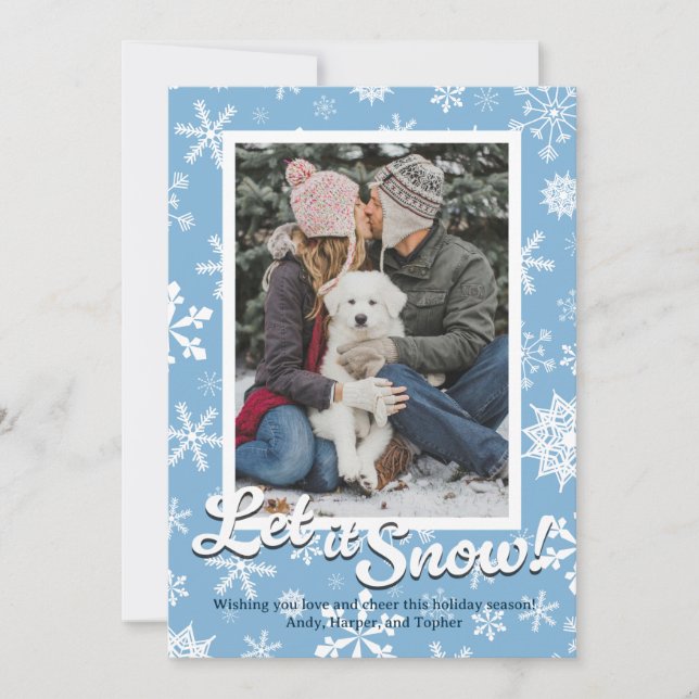 Tarjeta Festiva Let it Snow Snowflake Holiday Card with Photo (Anverso)