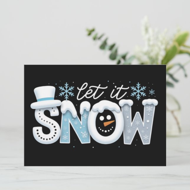 Tarjeta Festiva Let It Snow Snowman Winter Snowflakes Season (Anverso de pie)