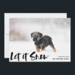 Tarjeta Festiva Let It Snow Winter Photo<br><div class="desc">Deja que la nieve sea un guión negro moderno de pincel,  tarjeta de foto de vacaciones. La parte posterior de la tarjeta muestra la superposición de nieve en color negro sólido.</div>