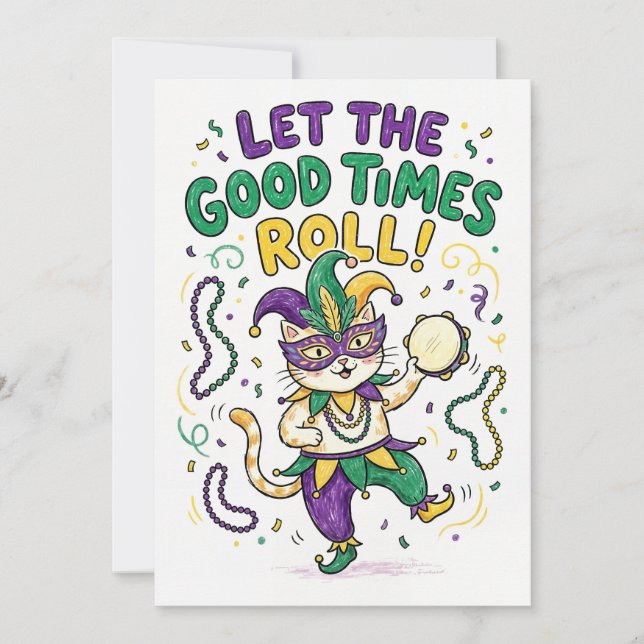 Tarjeta Festiva Let the Good Times Roll Mardi Gras Celebration (Anverso)