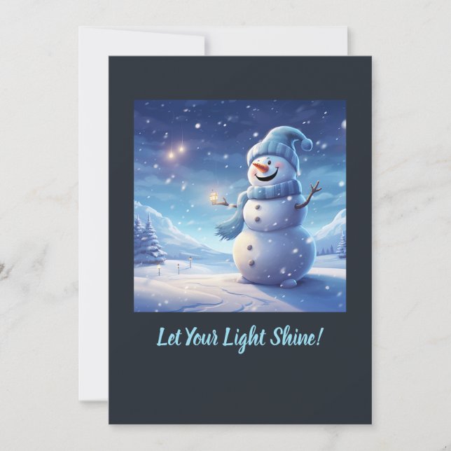 Tarjeta Festiva "Let Your Light Shine!" – Snowman Christmas Card (Anverso)