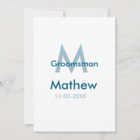 Letra azul marino groomsman fecha masculina por