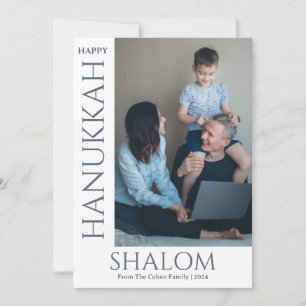 Tarjeta Festiva Letra blanca shalom foto de la familia Hanukkah