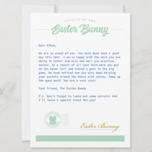 Tarjeta Festiva Letra Bunny Boy de Pascua