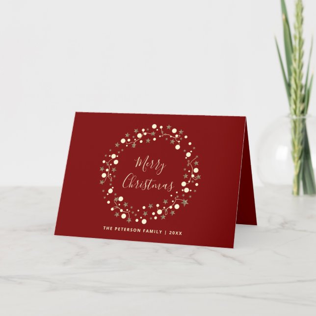 Tarjeta Festiva Letra cursiva elegante | Stars Wreath Non Photo Na (Anverso)