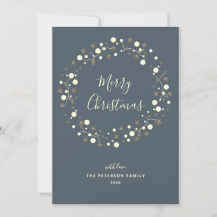 Tarjeta Festiva Letra cursiva elegante Stars Wreath Non Photo Na