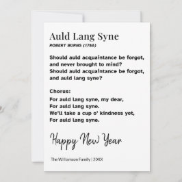 Tarjeta Festiva Letra de Auld Lang Syne Año Nuevo Personalizado