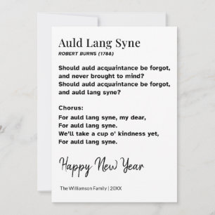 Tarjeta Festiva Letra de Auld Lang Syne Año Nuevo Personalizado