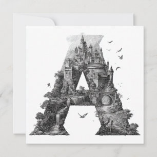 Tarjeta Festiva Letra de fantasía A con castillos en el cielo Libr