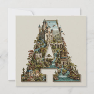 Tarjeta Festiva Letra de fantasía A con castillos en el cielo Libr