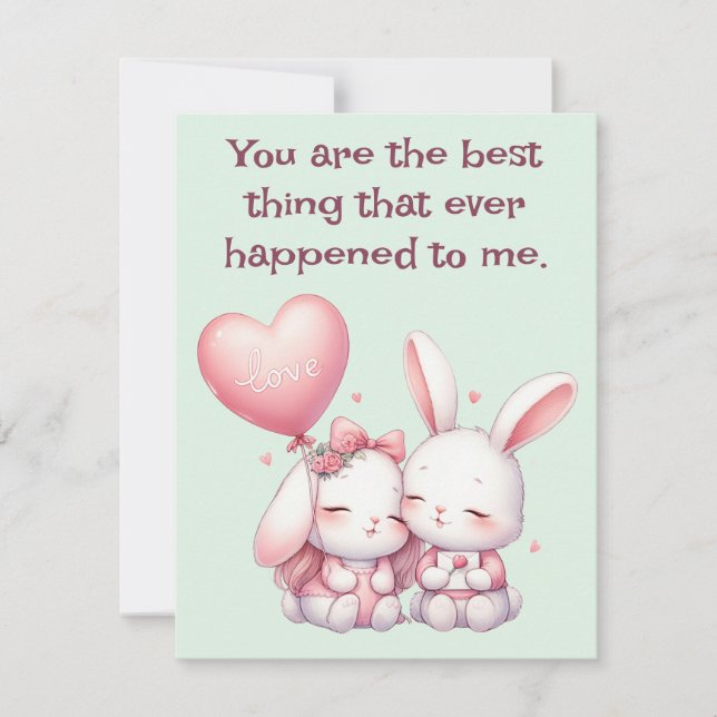 Tarjeta Festiva Letra día de San Valentín cute Rabbits Love Balloo (Anverso)
