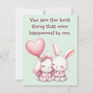 Tarjeta Festiva Letra día de San Valentín cute Rabbits Love Balloo