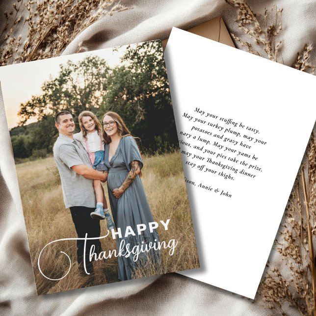 Tarjeta Festiva Letra "Happy Thankding", 1 foto ("Happy Thanksgiving!" Simple Thanksgiving, Photo Card, script font, modern.)