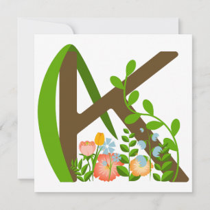 Tarjeta Festiva Letra mayúscula monograma floral K