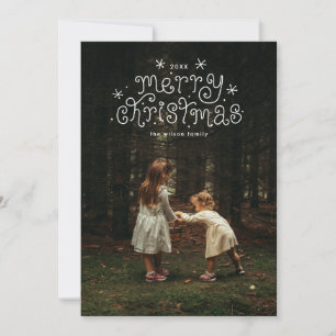 Tarjeta Festiva Letras caprichosas Merry Christmas estrellado