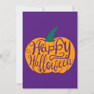 Tarjeta Festiva Letras de Feliz Halloween en calabaza tallada