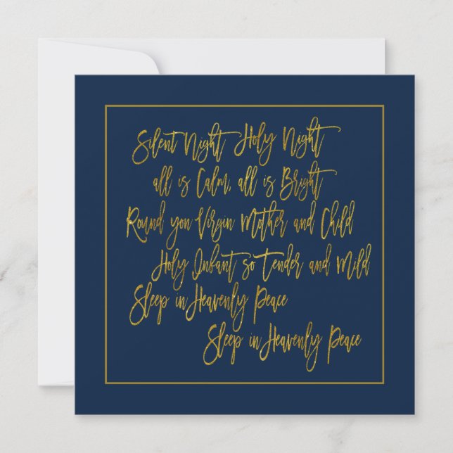 Tarjeta Festiva Letras de navidades Carol Silent Night Gold Navy (Anverso)