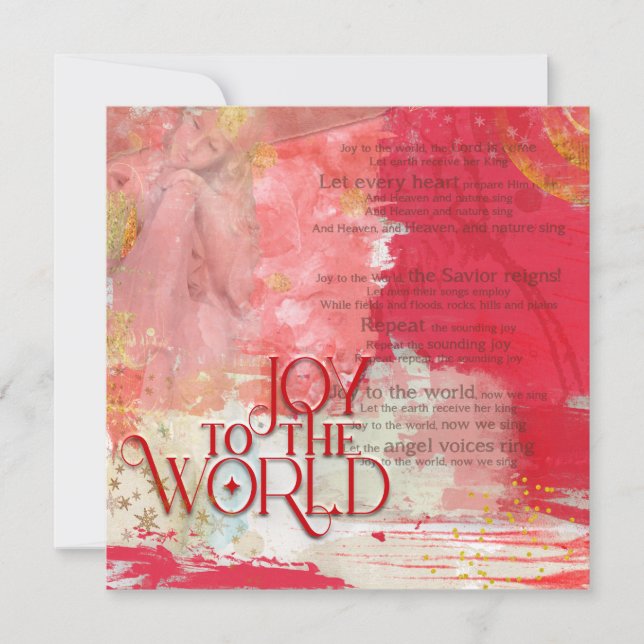 Tarjeta Festiva Letras de navidades Joy To the World Red and Gold (Anverso)