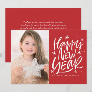 Tarjeta Festiva Letras Festivas Rojo Feliz Año Nuevo Foto